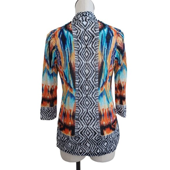 Chicos Cardigan Multi Color Aztec Open Front Animal Print Womens Medium - Picture 13 of 15